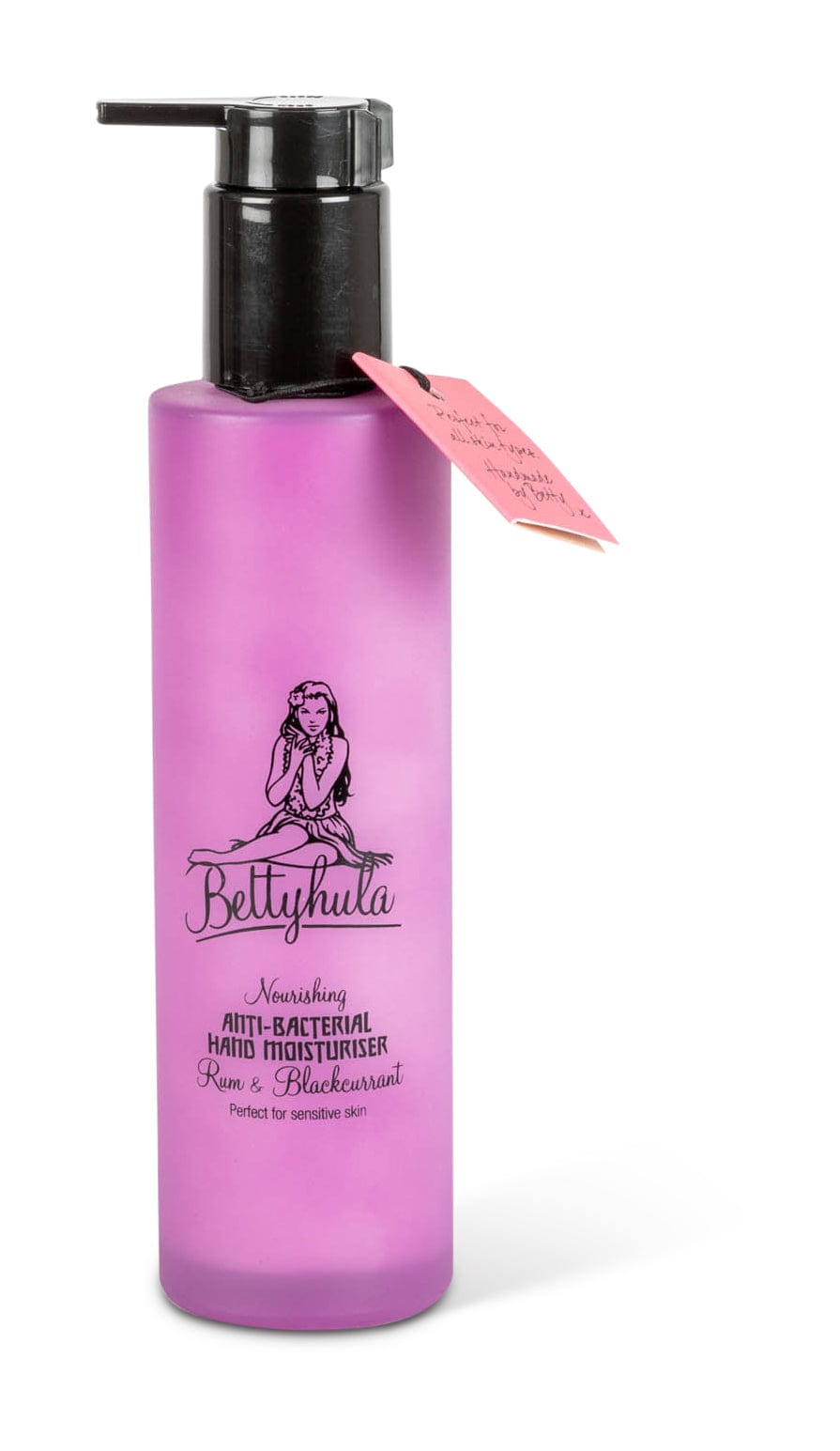 Betty Hula Hand cream moisturiser Nourishing Anti-bacterial hand cream bottle. Rum & Blackcurrant